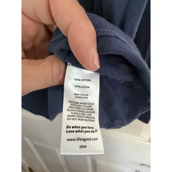 Life Is Good Crusher T-Shirt Grahic Print Crew Neck Cotton Blue Size Medium - Picture 6 of 7